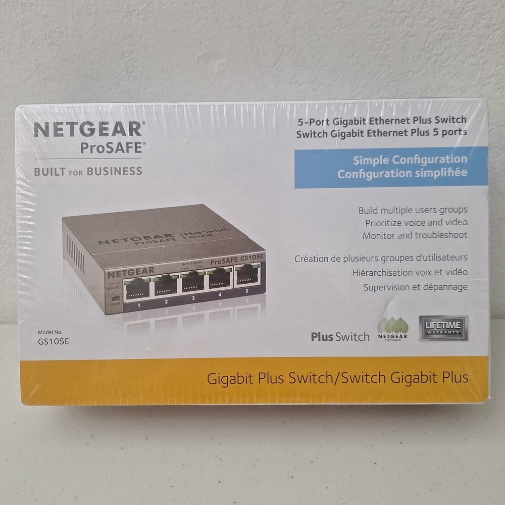 NEW SEALED, NETGEAR ProSafe Gigabit Plus Switch 5 port GS105E LIFETIME WARRANTY